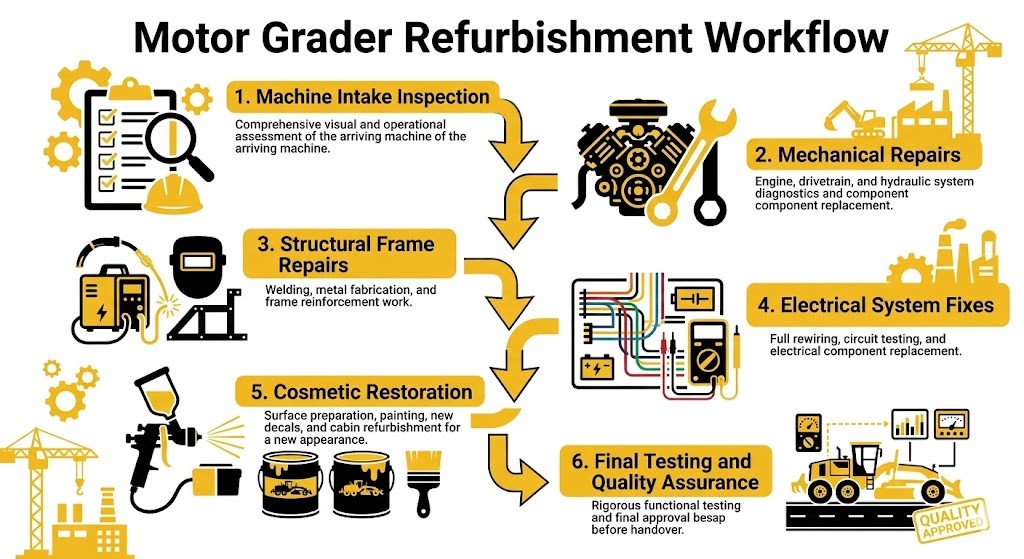 motor grader refurbishment workflow