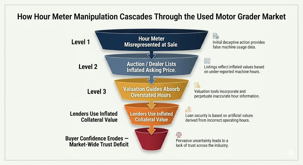 hour meter manipulation cascades through used motor grader market