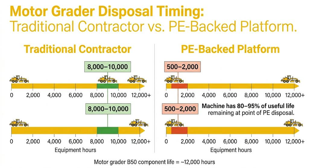 motor grader disposal timing traditional contractor vs pe-backend platform