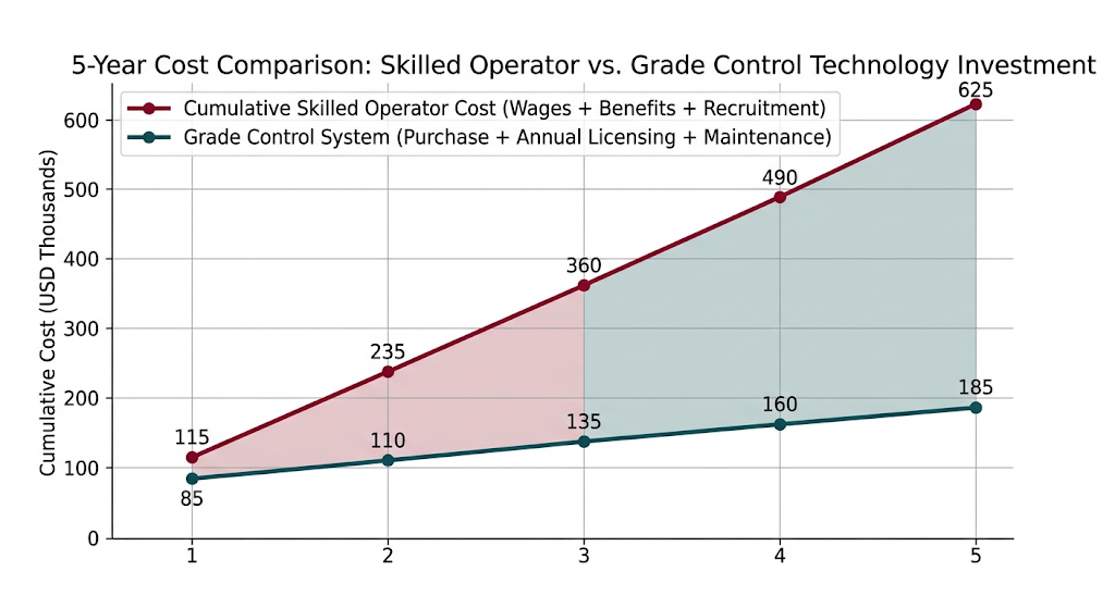 5 year cost comparison skilled operator vs grade control technology investment