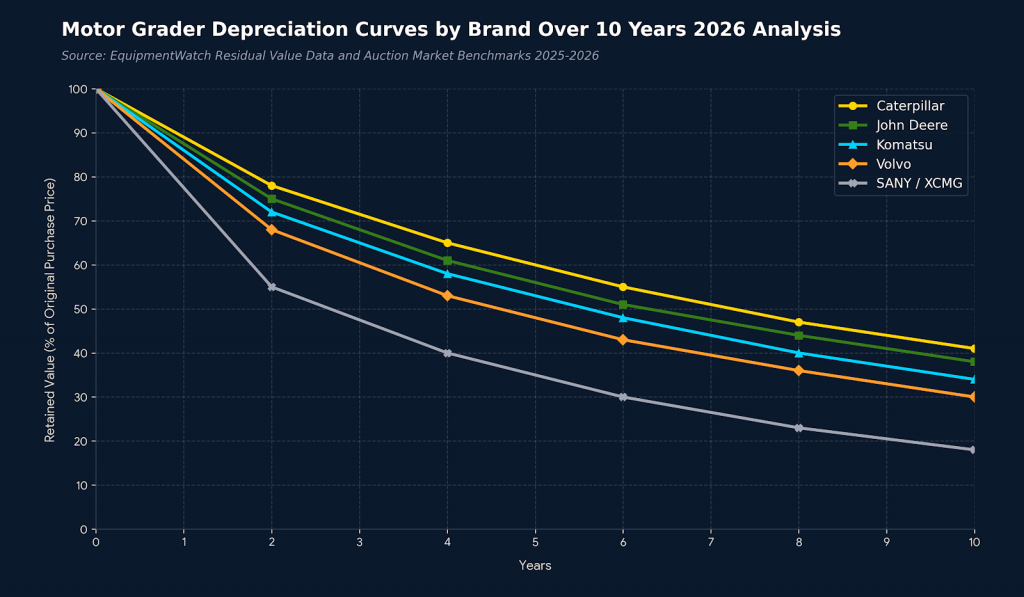 motor grader depreciation curves by brand over 10 years 2026 analysis