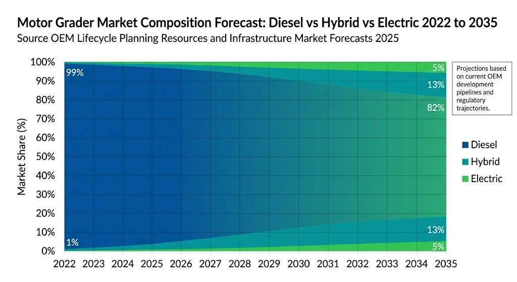 motor grader market forecast disel vs hybdrid vs electric 2022 to 2025