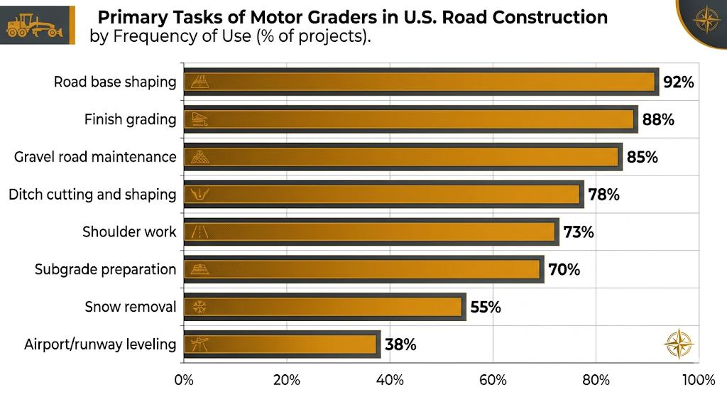 primary tasks of motor graders in US road construction