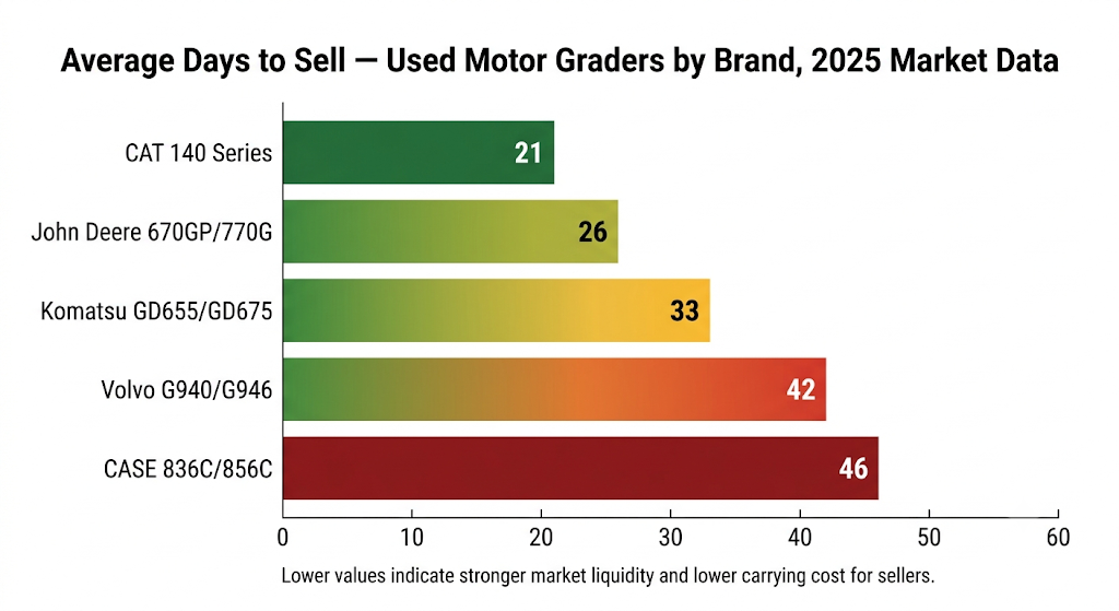 average days to sell - used motor grader by brand 2025 market data