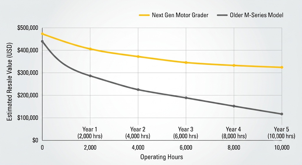 motor grader resale value operating hours