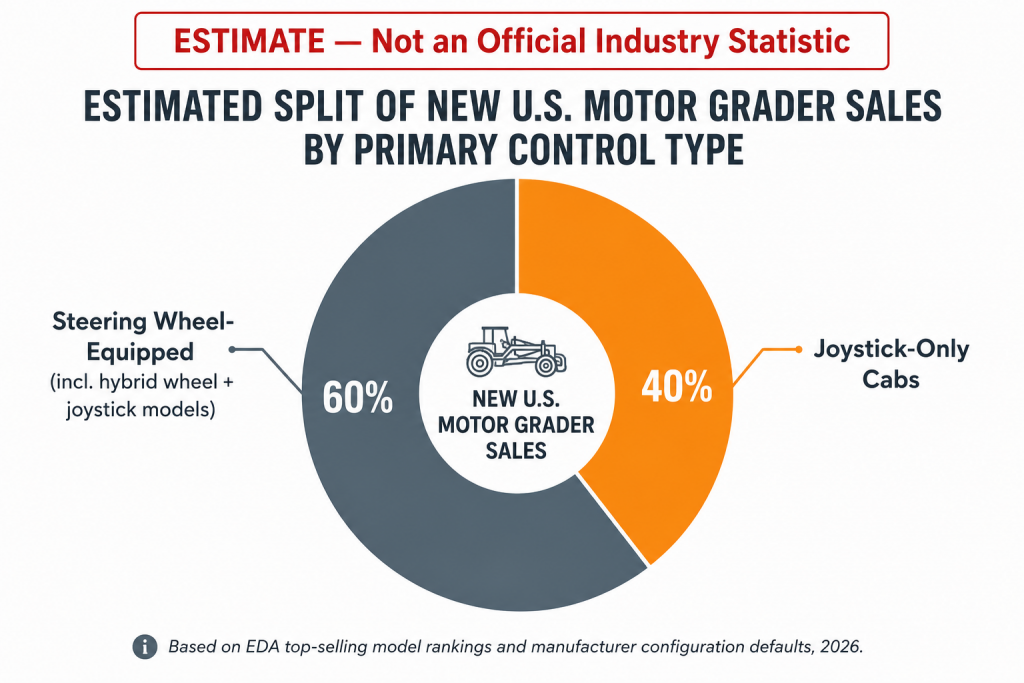 estimate split of new us motor grader sales by primary control type