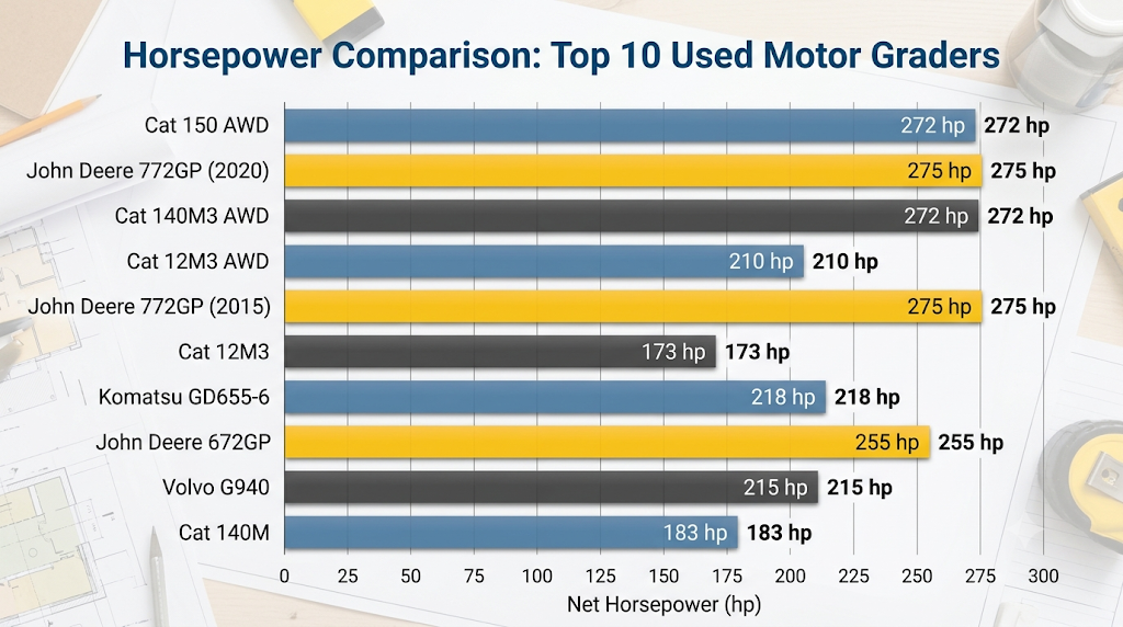 horsepower comparison top 10 used motor graders