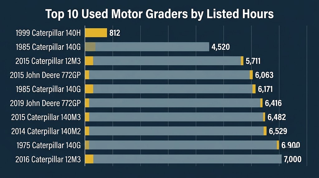 top 10 used motor graders by listed hours