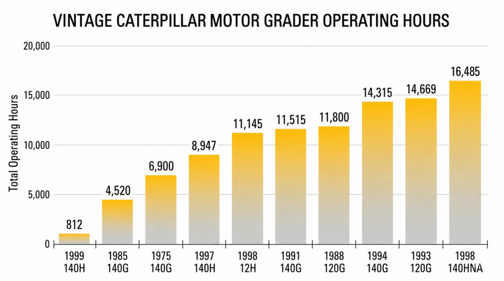 vintage caterpillar motor grader operating hours