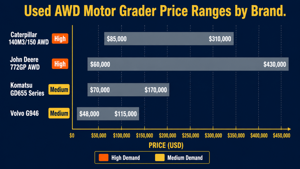 used awd motor grader price ranges by brand